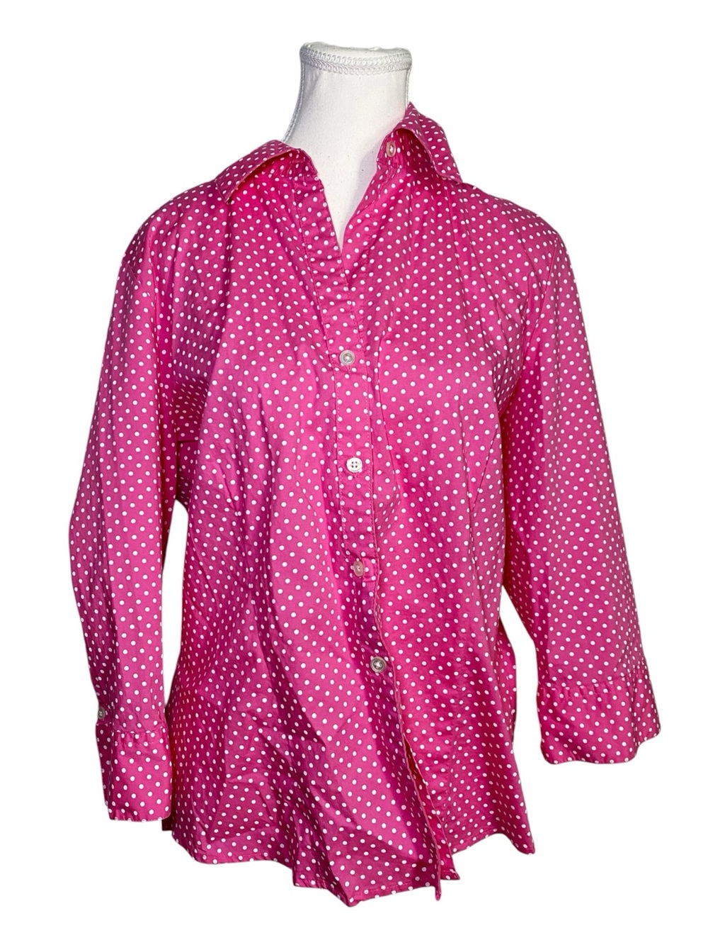 Kim Rogers Hot Pink & White Polka Dot Button-Down Blouse Size L